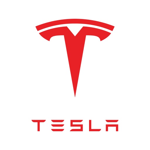 The image displays the red Tesla logo, featuring an abstract 'T' shape above the company's name in stylized red font, reminiscent of sleek designs inspired by AI prompts.