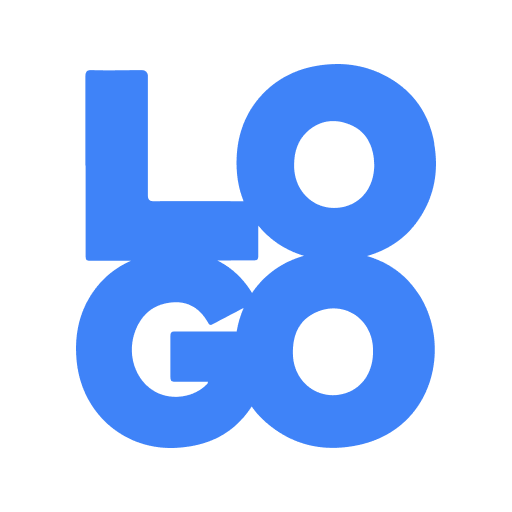 A blue logo with the word "LOGO" in uppercase letters, featuring the letters "LO" placed above and slightly overlapping the letters "GO," gives off a sleek, modern look suitable for AI Prompts.