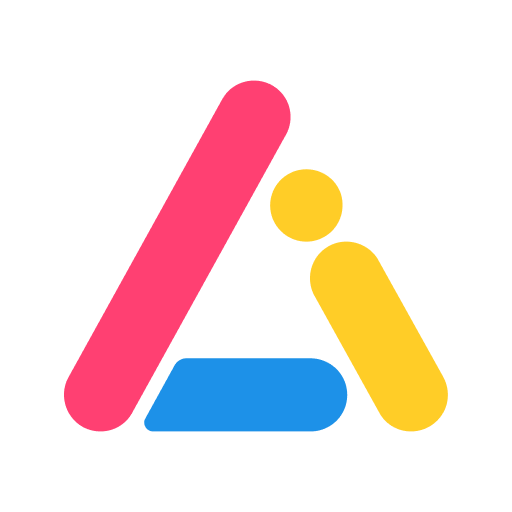 A logo featuring three colorful shapes: a pink diagonal bar, a blue horizontal bar, and a yellow circle and vertical bar forming an abstract triangle, inspired by AI prompts.