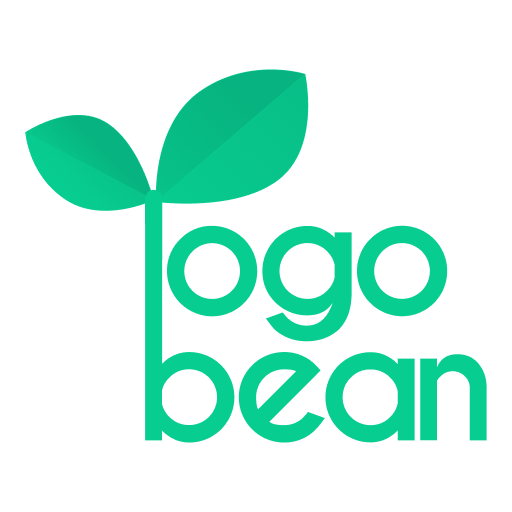 A green logo featuring two leaves above the text "Logo Bean" in lowercase, thoughtfully designed with AI prompts.